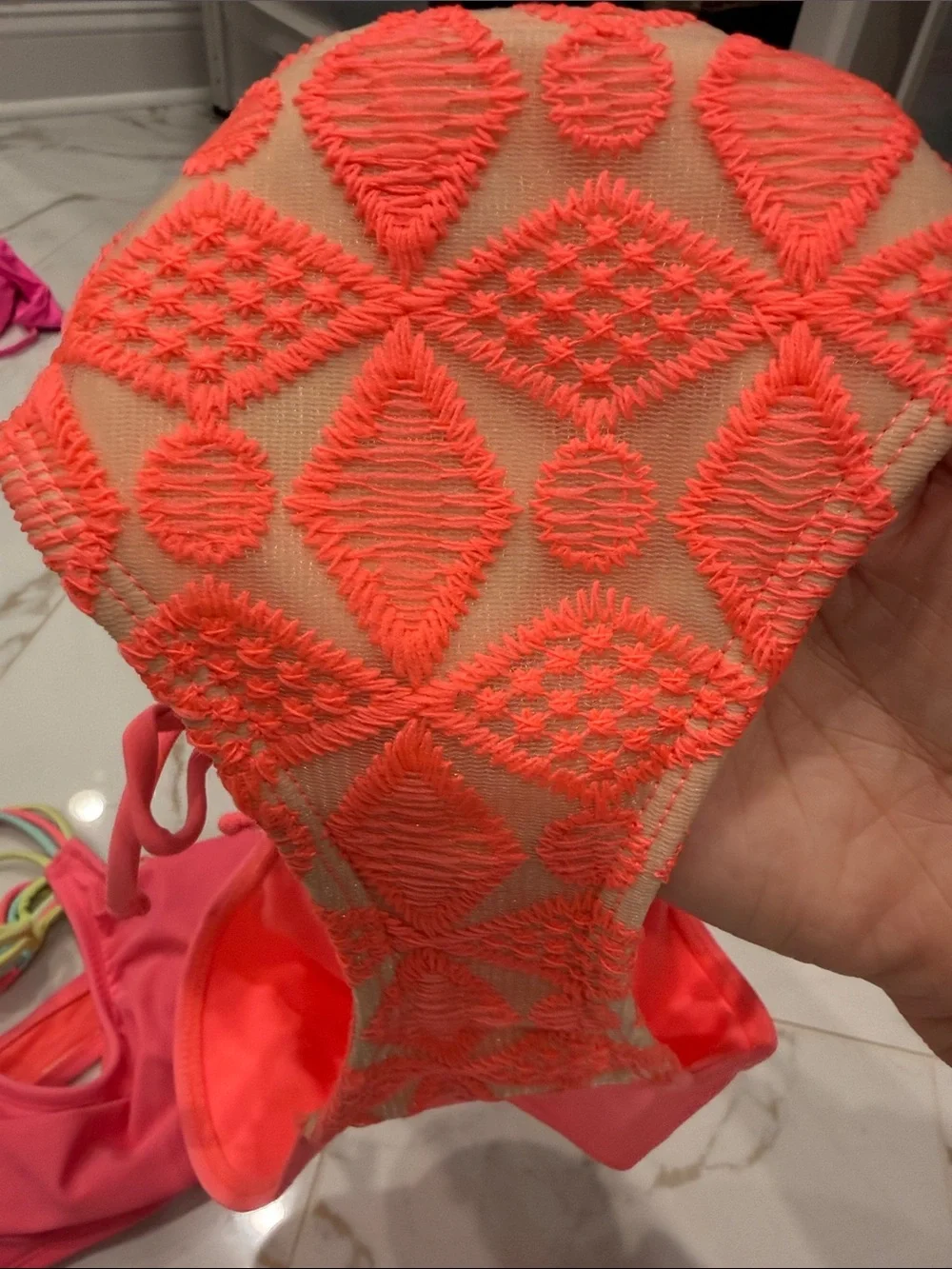 Neon Pink & Tropical Print Bikini Set - Two Tops + Bottom Small - Picture 9 of 9